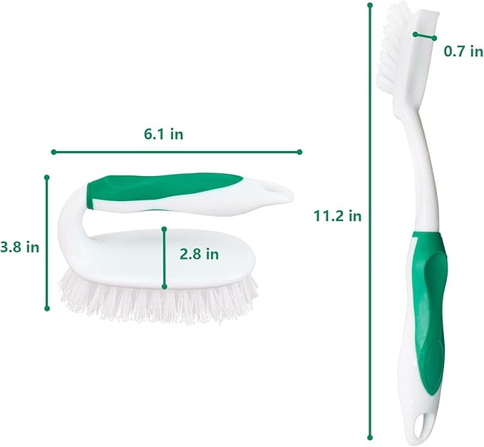 Scrub Brush Set, 4 Pack Deep Cleaning Brush Kit - 2 Scrub Brush, 2 Tile & Grout Brush with Built-in Scraper, Household Commercial Scrubber for Floor, Shower, Pool Wall, Tub (Green)