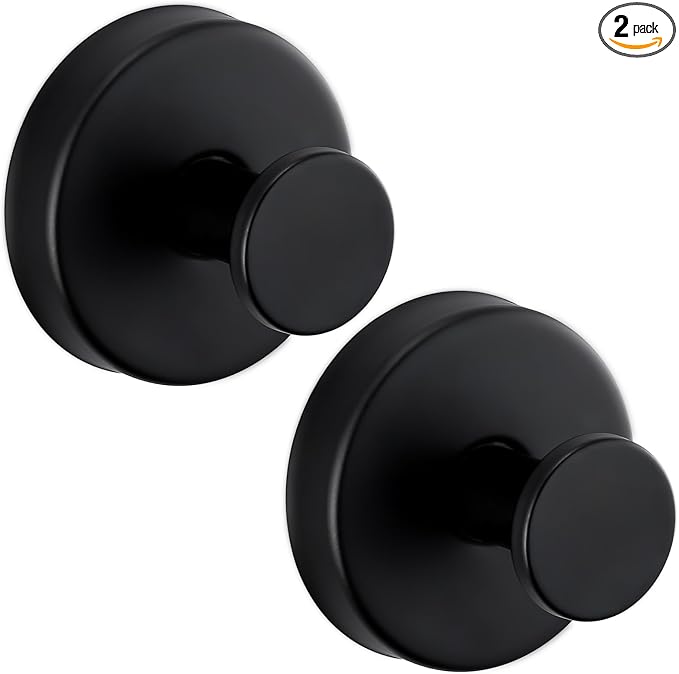Reusable Heavy Duty Suction Cup Hooks for Kitchen/Bathroom/Shower - Wet-Proof Hooks for Towels, Robes, Loofah&Wreaths/No Drill Mounting on Glass, Tile, Metal (2, Matte Black)