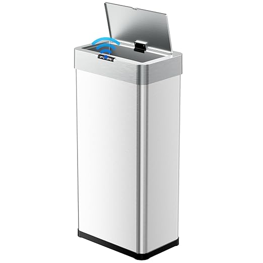 TLSUNNY 18.5 Gallon Motion Sensor Trash Can,Touchless Automatic Garbage Can,Brushed Stainless Steel Smart Bin,with Bag Holder,Soft Close Lid,for Kitchen,Office,RV,Bedroom,Living Room (Silver, 70L)