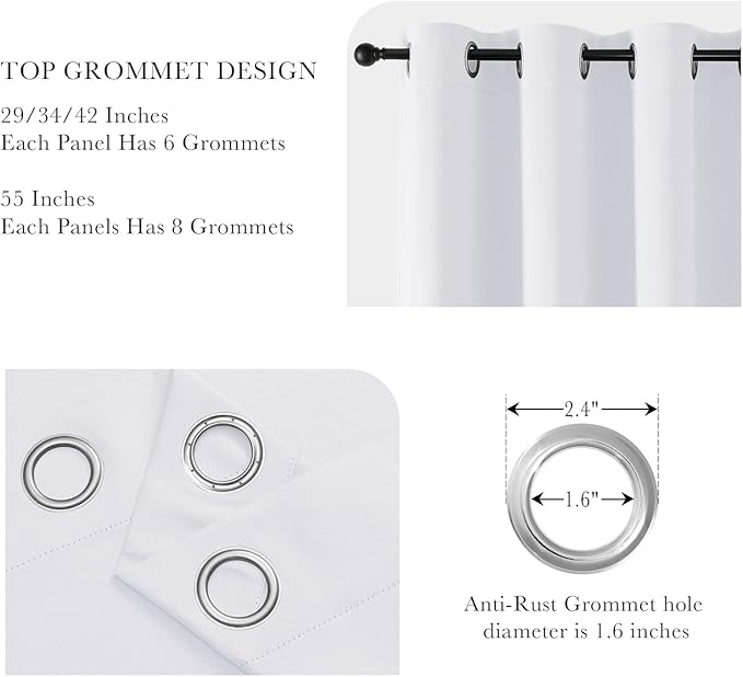 PONY DANCE Pure White Blackout Curtains for Bedroom 84 Inch Length 2 Panels Set, Privacy Thermal Insulated Room Darkening Grommet Drapes for Living Room Window, W34 x L84 Inch