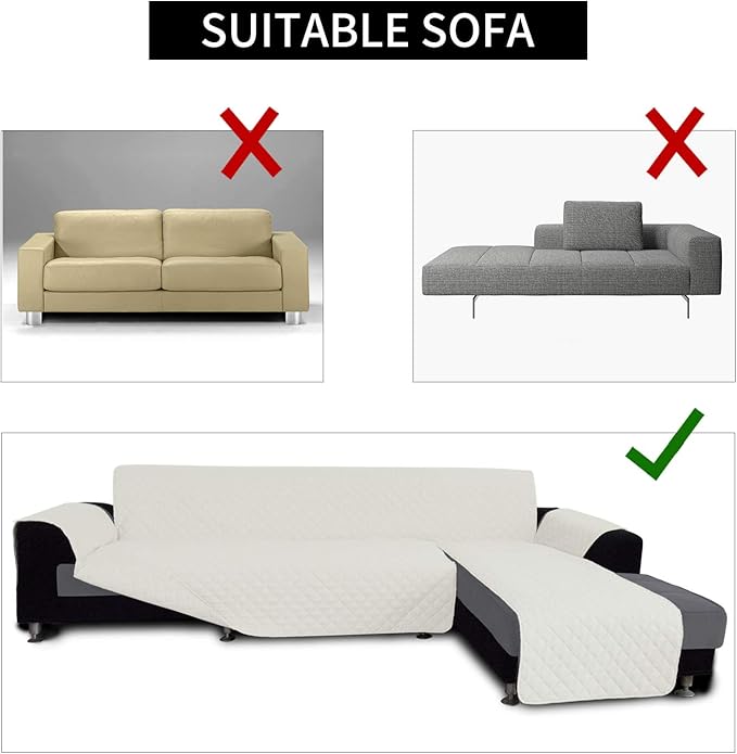 Easy-Going Sofa Slipcover L Shape Sofa Cover Sectional Couch Cover Chaise Lounge Slip Cover Reversible Sofa Cover Furniture Protector Cover for Pets Kids Children Dog Cat (X-Large,Ivory/Ivory)
