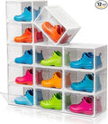 12 Pack White Shoe Boxes Stackable,Large Shoe Storage Organizer with Magnetic Door,Drop Side Shoe Containers for Entryway,Sneaker Storage Fit up to US Size 12 for Men/Women(13’’x10.62”x8.26”
