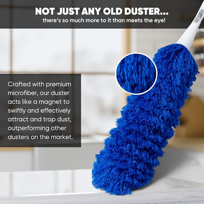 2 Pack of Microfiber Flexible Dusters with Heavy Duty Extension Pole | 5' Reach | Clean Ceiling Fans, Cobwebs, Light Fixtures, Delicate Objects