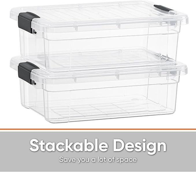 Superio Storage Bins with Lids- 2 Pack, 4.5 Qt Clear Boxes for Organizing, Stackable Plastic Containers- BPA Free, Non-Toxic, Odor Free, Organizer for Home, Office, Dorm