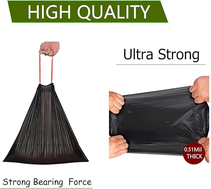 Feisco 1.6 Gallon Black Trash Bag,6L Drawstring Garbage Bag Trash Can Liner,120 Counts,0.51 Mil