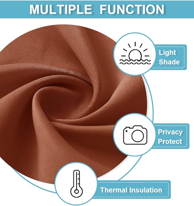 RYB HOME Small Curtains for Bathroom Windows, Blackout Blinds Shades for Bedroom Dorm Storage Cabinet Door Basement Farmhouse Decor, W 34 x L 36 inches, Burnt Orange, 2 Panels