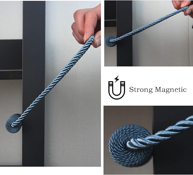 Magnetic Curtain Tiebacks 2 Pack Blue Curtain Rope Tieback Curtain Holders for Drapes Modern Tie Backs Decorative Curtain Holdbacks
