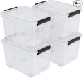 50 Quart Large Plastic Latching Box with Lid, Clear Storage Bin with Wheels, Stackable, 4 Packs