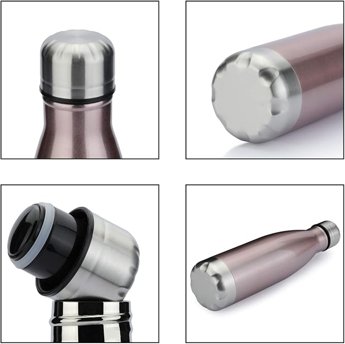 MEWAY 17oz Sport Water Bottle 4 Pack Vacuum Insulated Stainless Steel Leak-Proof Double Wall Cola Shape Water Bottle,Keep Drinks Hot & Cold(Rose Gold,4 Pack)