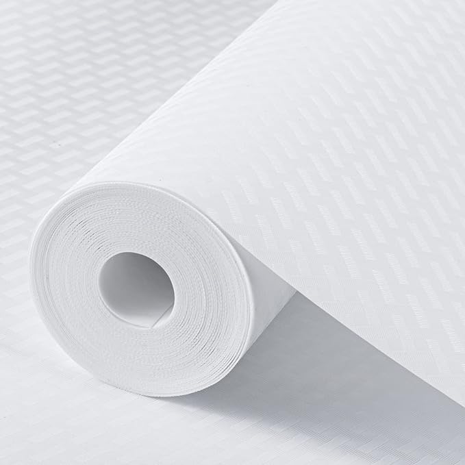 Shelf Liners for Kitchen Cabinets Refrigerator Liners Waterproof & Oil-Proof Kitchen Cupboard Liner Non-Slip Drawer Mats EVA Material Non Adhesive Fridge Liner for Shelves-White 23.6 x 236.2 Inches
