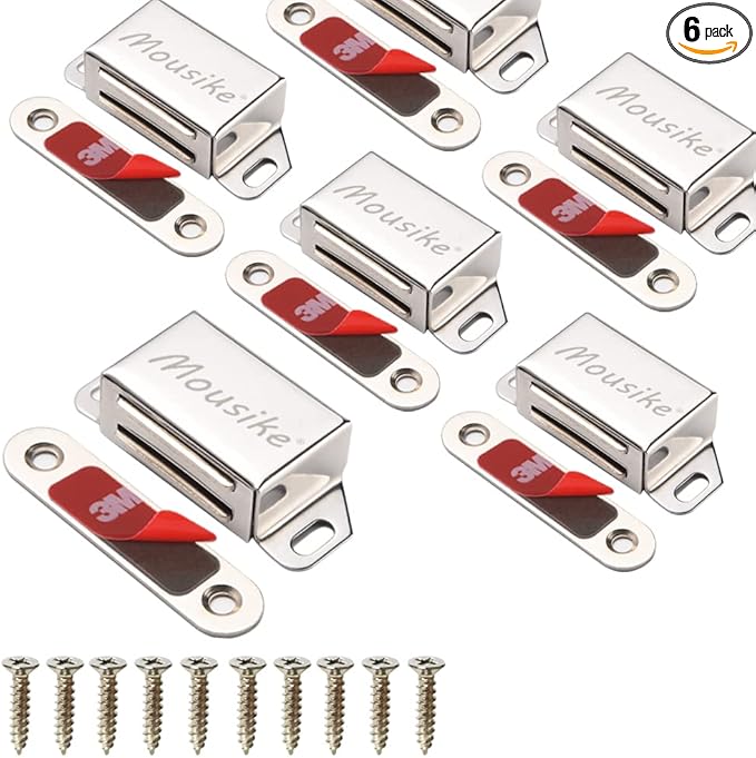 Mousike Cabinet Magnets 30lb Stainless Steel Magnetic Door Catch with Strong Magnetic for Kitchen Cupboard Wardrobe Closet Cabinet Door Drawer Latch(2.1"(Silver 6 Pack))