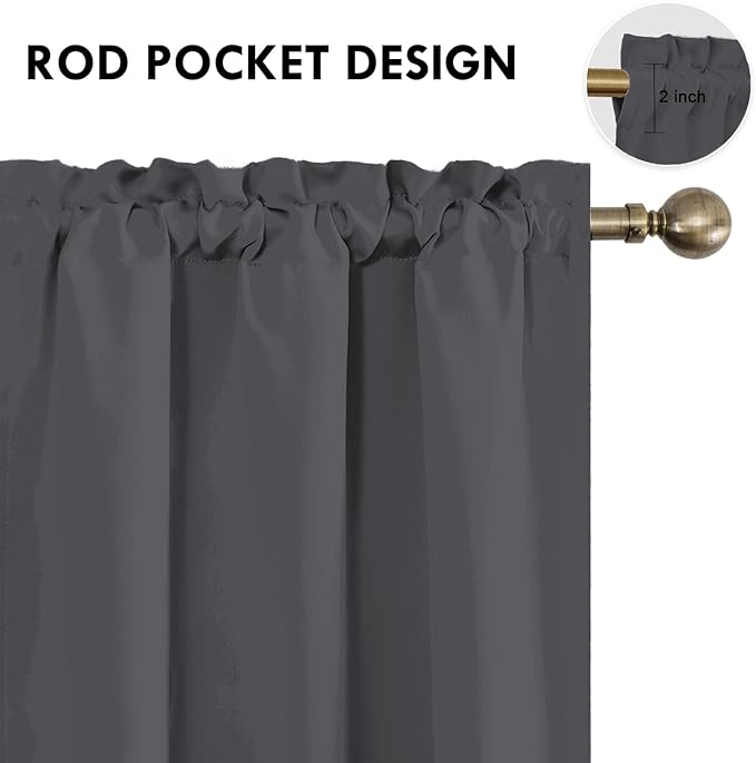 DWCN Kitchen Curtains for Small Windows 45 Inch Length 2 Panels Set, Solid Thermal Insulated Energy Saving Rod Pocket Window Treatment Curtains Blackout Drapes (W38 x L45 Inch, Dark Grey)