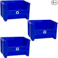 Commercial Industrial Heavy Duty Stackable Open-Front Recycling Bin Box Containers, 12.5 Gallon (Pack of 3), Blue
