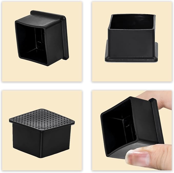 Flyshop Flexible Anti-Scratch PVC Patio Chair Table Leg Caps Tips Floor Protectors Square Furniture Covers, 20pcs, Black, 40 mm x 40 mm, 1-9/16" x 1-9/16"