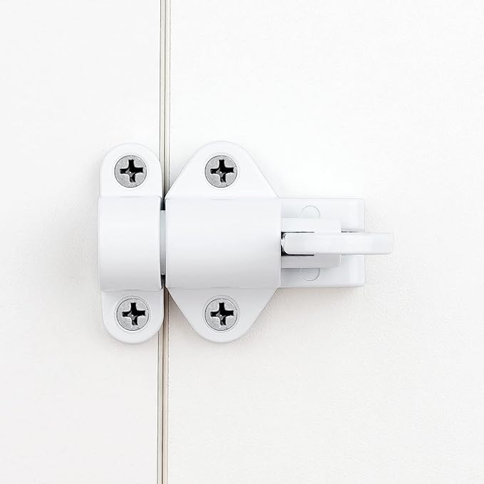 6 Packs Self-Closing Latches，White Spring Door Lock，Resilient Bolt Latch Aluminum Alloy Safety Automatic Spring Barrel Slide Door Lock with Screws,Used for Gate,Window and Cabinet etc