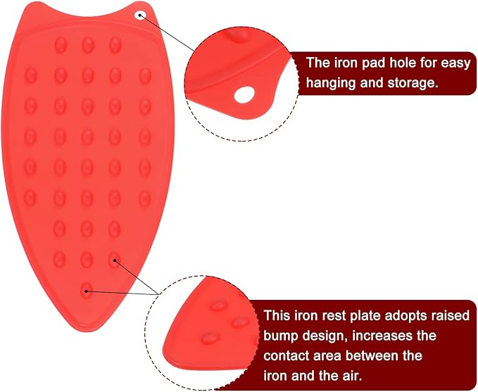 HARFINGTON 2pcs Silicone Iron Rest Pad, Multipurpose Iron Hot Resistant Mat Iron Rest Plate for Ironing Board Hot Heat Resistant Steam Compact Mat, Red