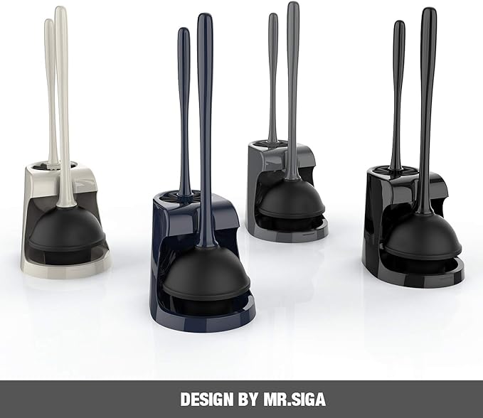 MR.SIGA Toilet Plunger and Bowl Brush Combo for Bathroom Cleaning, Black, 2 Sets