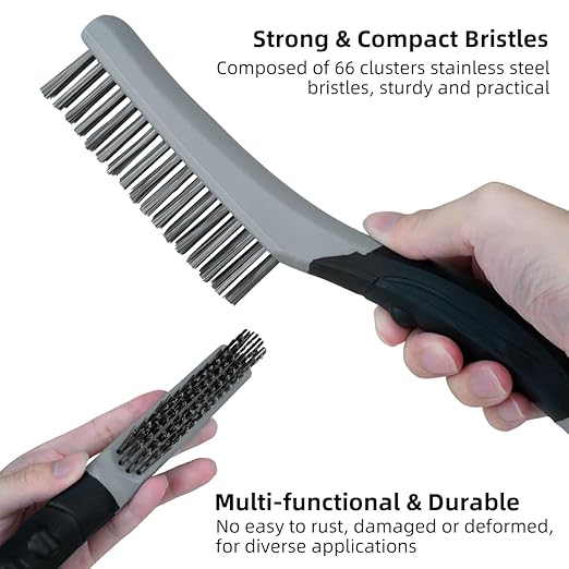 7 PCS Wire Brush Set, Brass Wire Brush and Stiff Bristle Metal Brush with Handle, Heavy Duty Stainless Steel Wire Brushes for Cleaning Rust, Paint Removal, Grill, Welding Slag
