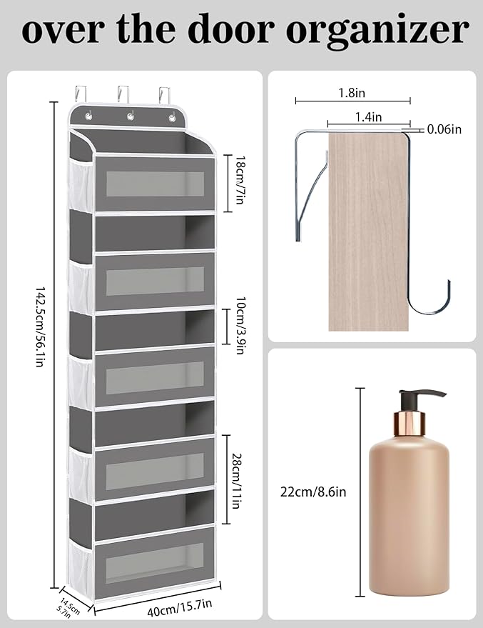 Over The Door Organizer, 5 Shelves Closet Door Hanging Organizer with 10 Mesh Pockets, Nursery Closet Organizer, Baby Essentials, Dorm Room Essentials for Girls