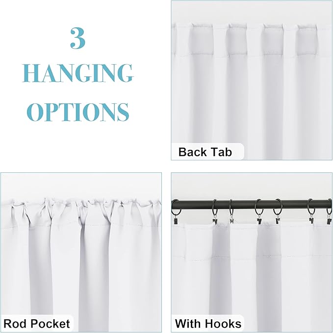 RYB HOME Half Blackout Curtains - Home Kitchen Door Window Treatment Drapes Back Tab Room Darkening Energy Saving for Kid's Room Hotel, 42 Wide x 54 Long, Pure White, 2 Pcs