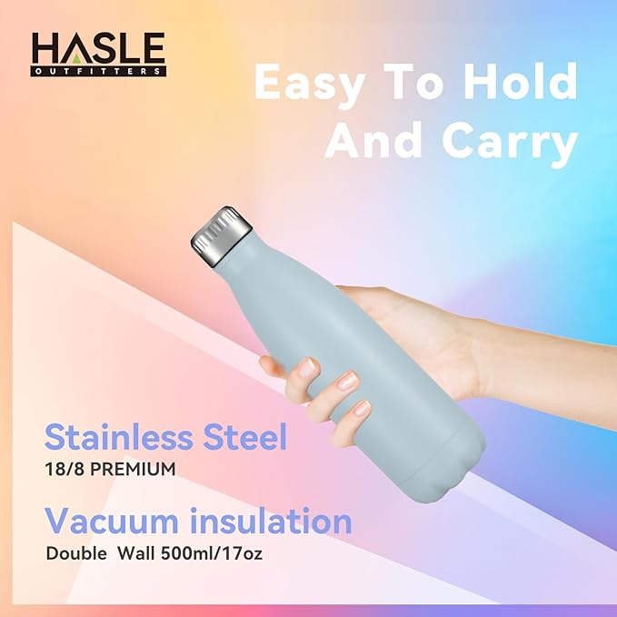 HASLE OUTFITTERS 17oz Stainless Steel Water Bottles, Vacuum Insulated Water Bottles Double Walled Powder Coated Reusable Metal Sports Water Bottles Keep Drinks Hot and Cold,Sky Light Blue, 1Pack