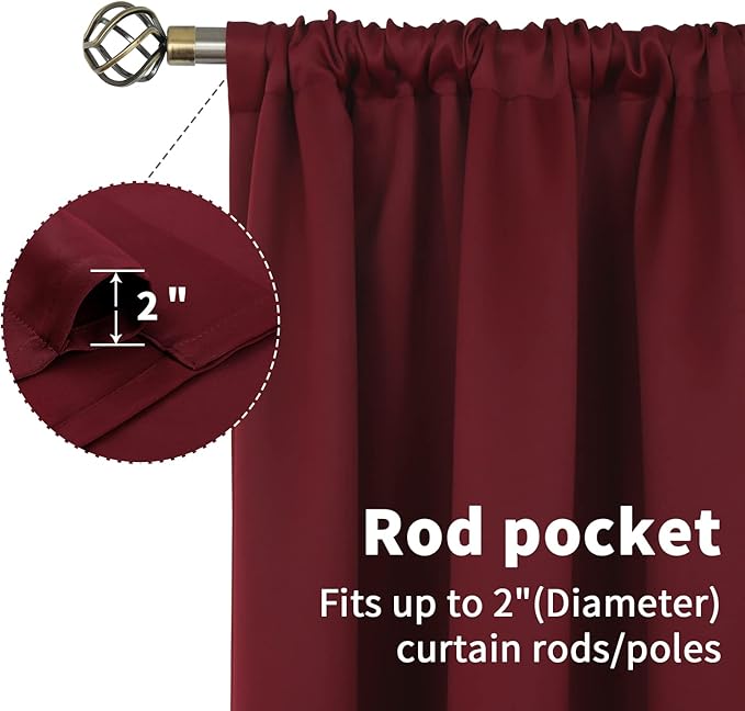 BGment Burgundy Blackout Curtains for Kitchen Cafe Window - Short Window Drapes Thermal Insulated Privacy Blinds for Rv Bathroom, 34 x 45 Inch, 2 Panels