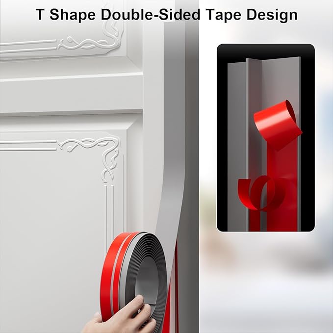 T-Shaped Door Draft Stopper, 1.97 in x 20 Ft Silicone Seal Strip for Windows Gaps, Weather Stripping Seal Strip Shower Sweep, Grey