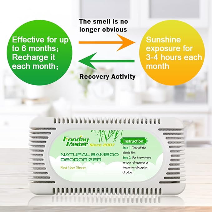 2Packs Fonday Refrigerator Deodorizer Odor Eliminator for Fridges Freezers Coolers Lunch Boxes Bamboo Charcoal More Effective Than Baking Soda
