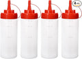 Condiment Squeeze Bottles Ketchup Dispenser, 4 Pack 12oz Squeeze Bottles for Liquids, Plastic Sauce Bottle with Cap Lid, Squirt Bottles for Sauces Liquids BBQ Dressing Pancake Art