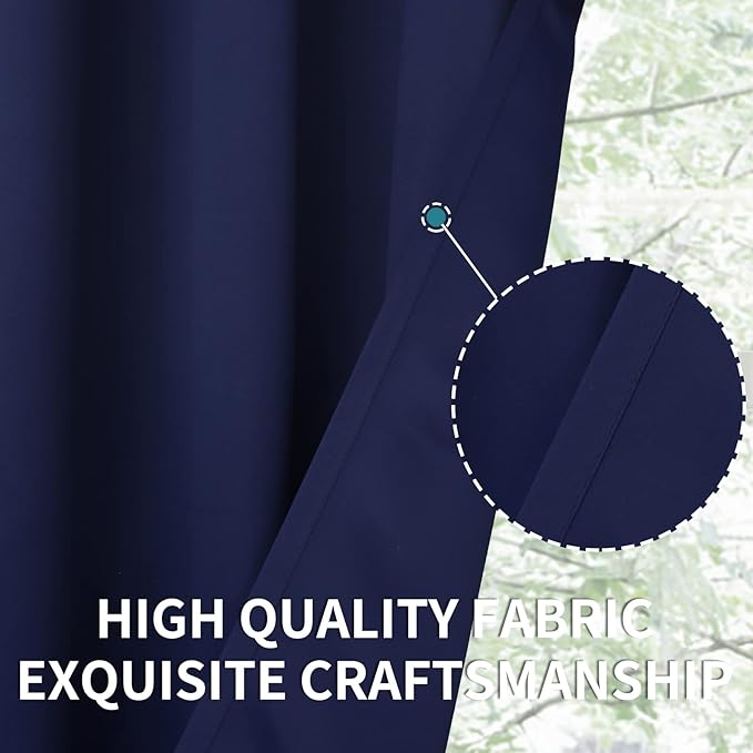 BGment Short Curtains Blackout 36 Inches Length - Rod Pocket Thermal Insulated Room Darkening Window Drapes for Kitchen Bedroom Bathroom, Navy Blue, 2 Panels, 42 x 36 Inch