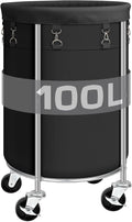 Laundry Hamper with Wheels, 100L Round Rolling Laundry Basket Sorter with Removable Bag, Clothes Cart Organizer with Steel Frame for Bedroom, Bathroom, Laundry Room, Black
