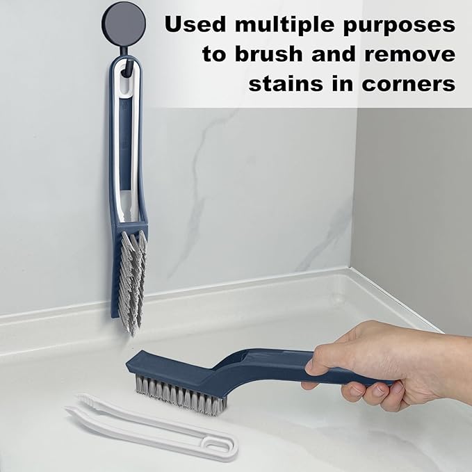 Cleaning Brush - QAGOBDI Hard Bristle Crevice Cleaning Brush for Household, Bathroom, 2 PCS Bathroom Gap Brush with Long Gandle Embedded Stolen Goods Clip