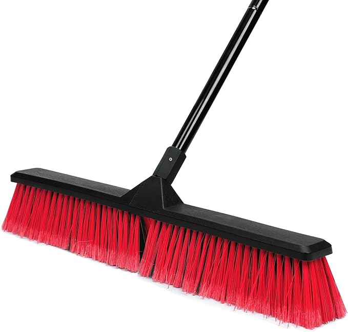 24" Push Broom Outdoor with 63" Long Handle and Stiff Bristles, Heavy Duty Outdoor Broom Brush for Workshop, Garage, Concrete, Patio and Deck Floor Sweeping