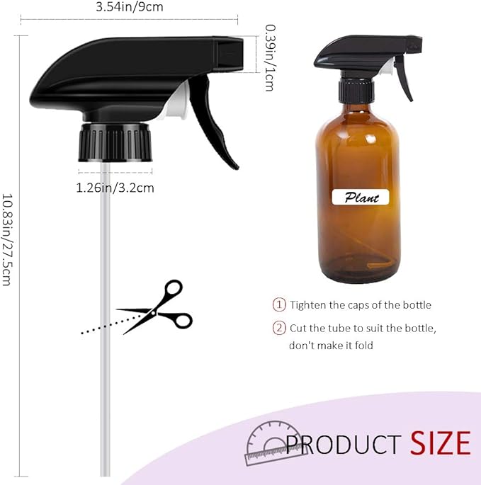 AMORIX 12PCS Spray Bottle Nozzle Trigger Sprayer Black Spray Top - Heavy Duty Replacement Nozzle with Mist Stream Sprayer, Fits 28/400 Boston Spray Nozzle for Bottles, Gardening, Cleaning Solutions