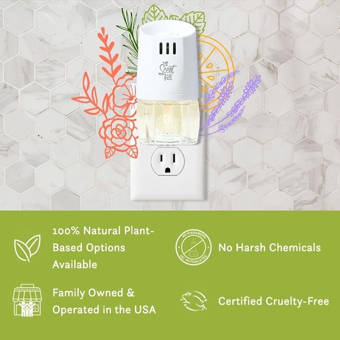 Scent Fill 100% Natural Vanilla Peppermint Plug in Air Freshener, Scented Oil Refills, 3 Refills