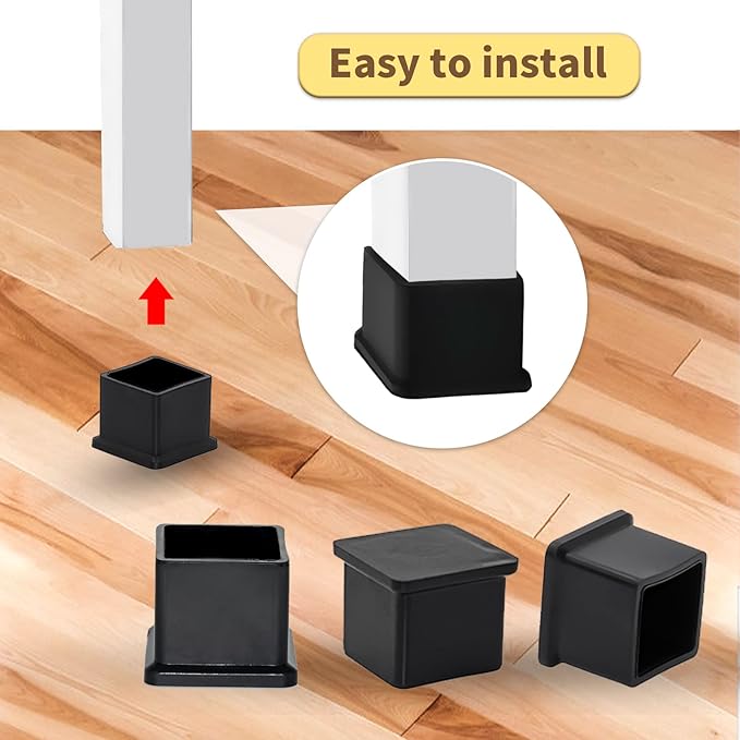 Flyshop Flexible PVC Patio Chair Table Leg Tips Caps Square Furniture Covers 25 x 25 mm, 1" x 1", Black, 20PCS