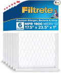 Filtrete 17.5x23.5x1 AC Furnace Air Filter, MERV 13, MPR 1900, Premium Allergen, Bacteria&Virus Filter, 3-Month Pleated 1-Inch Electrostatic Air Cleaning Filter,6-Pack (Actual Size 17.19x23.19x0.78in)