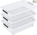 Set of 3 42 L Clear Plastic Under The Bed Storage Bins, Underbed Box with Latching Lid and Wheels, Flat Container for Dormitory, Apartment, Attic