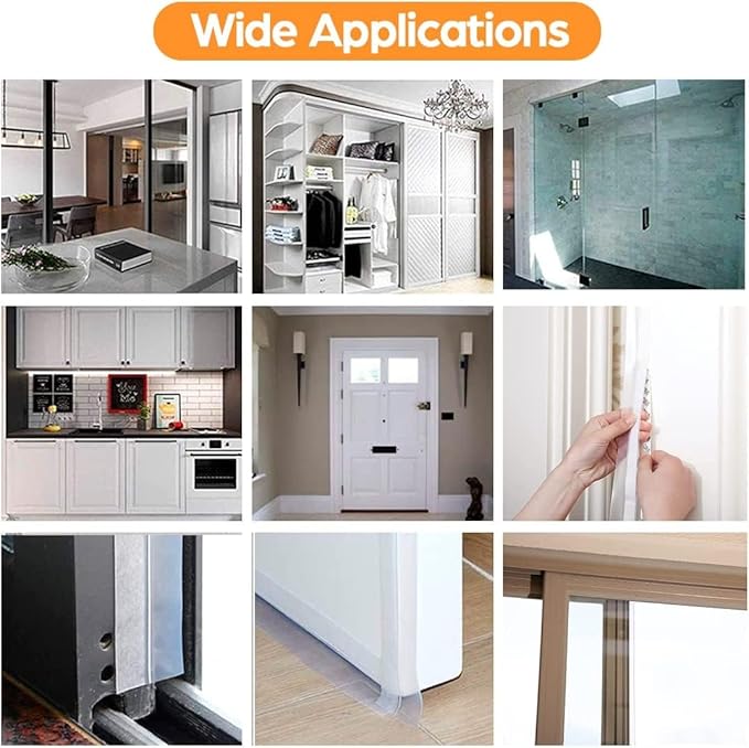 39.37 Ft Door Weather Stripping Door Seal Strip Tape,Silicone Door Draft Stopper,Self Adhesive Shower Door Bottom Seal and Door Insulation Strip for Door Frame Windows and Glass Gaps (3 Rolls)