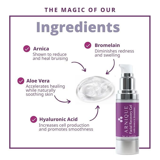 Arnica Gel for Face - Facial Recovery Aftercare for Fillers & Cosmetic Injection Treatments, Arnica Montana and Bromelain for Bruising and Swelling After Surgery Skin