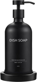 Glass Soap Dispenser Set by Janxin,Bathroom Soap Dispenser Set with Ceramic Tray,Luxury Bathroom Accessories,Modern Kitchen Decor (Black(Dish Soap))
