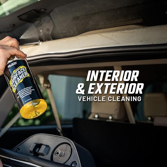 Slick Products All-Purpose Surface Cleaner – Heavy-Duty Interior & Exterior Car Cleaner for Vinyl, Plastic, Rubber, Carpet & Upholstery – Ready-to-Use Formula with Fresh Lemon Scent – 128 oz.
