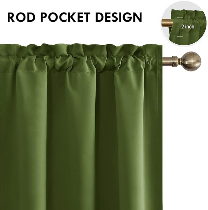 DWCN Olive Green Room Darkening Blackout Curtains - Thermal Insulated Privacy Energy Saving Window Curtain Drapes 38 x 72 inch Length, Set of 2 Bedroom Living Room Curtains