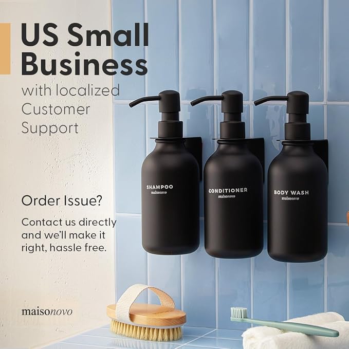 MaisoNovo Refillable Shampoo and Conditioner Bottles | 16.9 fl oz Set of 3 Clear Plastic Bottles White Pumps