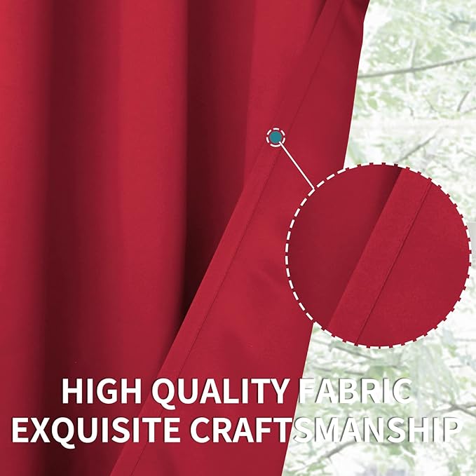 BGment Short Red Blackout Curtains 45 Inches Length for Bedroom- Rod Pocket Thermal Insulated Room Darkening Drapes for Cafe Kitchen Bathroom Window, 42 x 45 Inch, 2 Panels