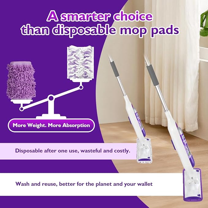 Reusable Mop Pads for Swiffer PowerMop, 8 Pack Microfiber Mop Pad Refill with Scrubber Strips for 13''-15'' SprayMop, Washable Mop Pads Use for Most Floor Types, Designed for Pets - Multicolor