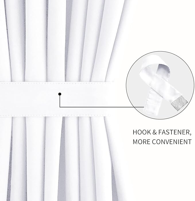 DWCN French Door Curtains – Rod Pocket Thermal Curtain for Doors with Glass Window, Kitchen and Patio Doors for Privacy, 54 X 40 Inches Long, 1 Curtain Panel with Tieback, Pure White