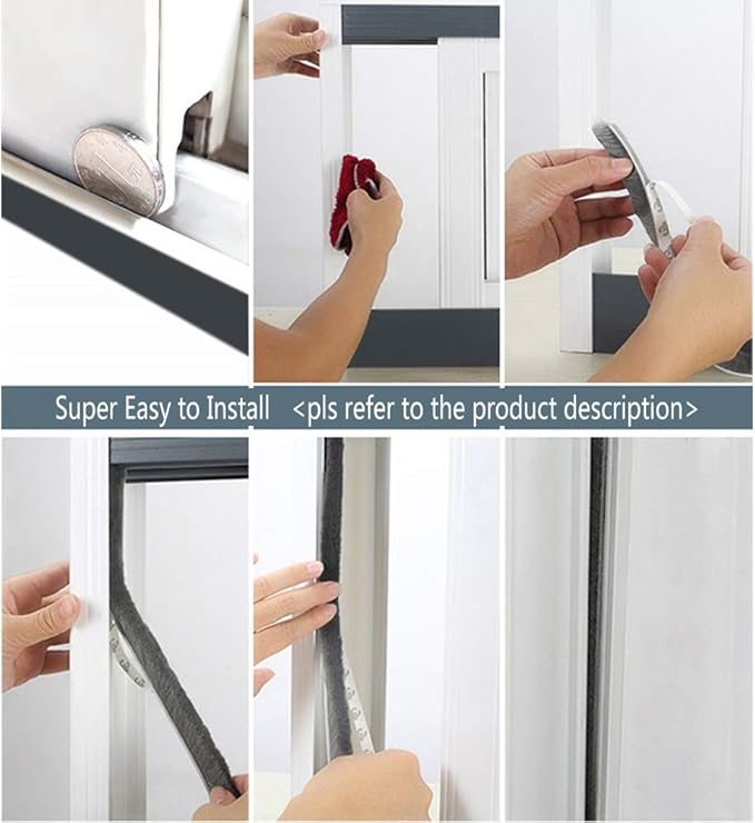 Window Weather Stripping Brush for Sliding Door Frame, Pile Self Adhesive Weather Strip Seal Strip Sealer Soundproofing (65ft x11/32 Backing x 3/16 Brush inch, Black)