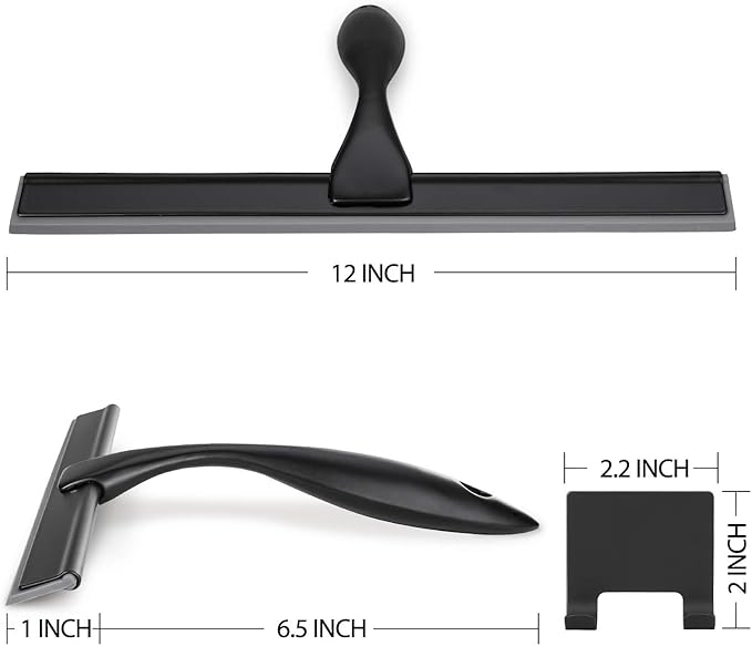 HIWARE All-Purpose Shower Squeegee for Shower Doors, Bathroom, Window and Car Glass - Black, Stainless Steel, 12 Inches