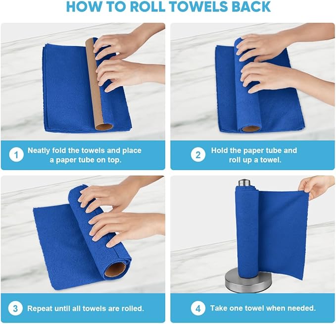 AIDEA Microfiber Cleaning Cloth Roll, Shop Towels 55 Sheets Washable, Microfiber Towels for Cars, Shop Rags Reusable Paper Towel for Automotive, House, Kitchen, Cleaning Supplies 11×9", Dark Blue